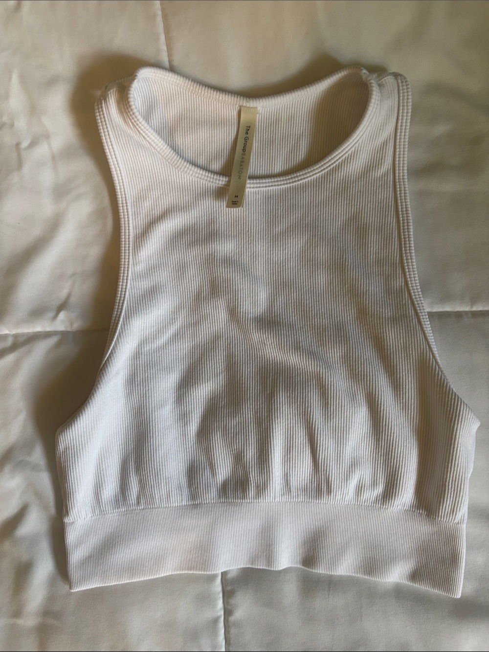 Aritzia -Babaton White Ribbed High-Neck Crop Tank
